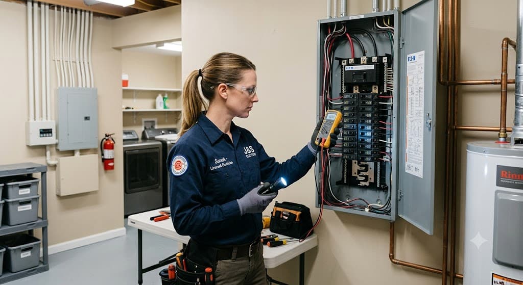 Licensed electrician performing electrical diagnostics