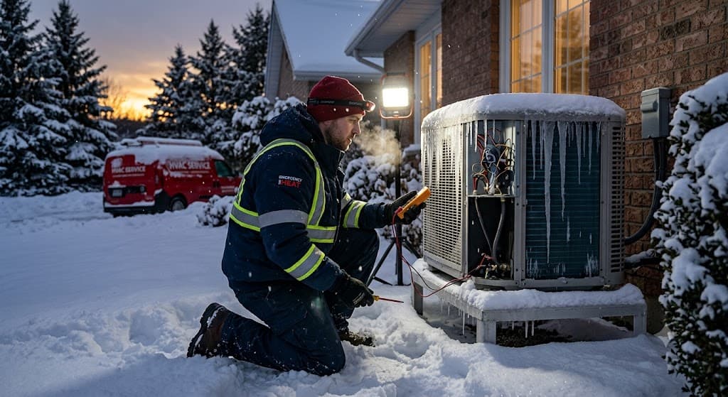 Technician servicing heating and cooling equipment